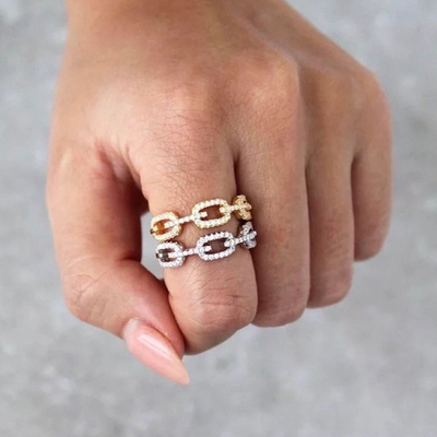 925 Sterling Silver Curb Link Chain Ring 18K Femmes Rings en zirconium cube