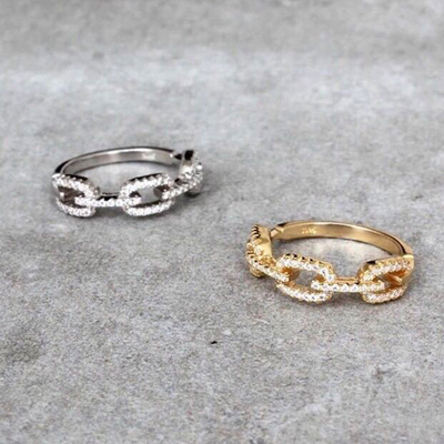 925 Sterling Silver Curb Link Chain Ring 18K Femmes Rings en zirconium cube