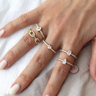 925 Sterling Silver Curb Link Chain Ring 18K Femmes Rings en zirconium cube