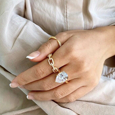 925 Sterling Silver Curb Link Chain Ring 18K Femmes Rings en zirconium cube