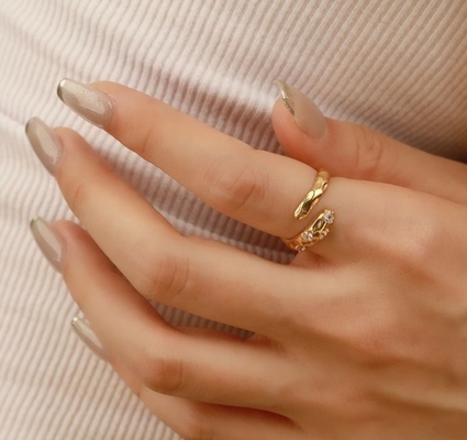 Taille 4-10 CZ Anneau en pierre 18K Or Serpent ouvert 925 Sterling Anneaux d'animaux en argent