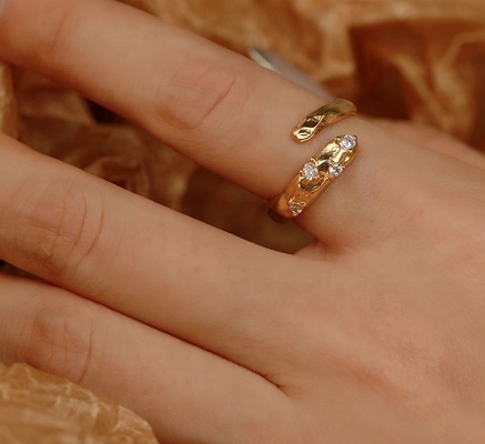 Taille 4-10 CZ Anneau en pierre 18K Or Serpent ouvert 925 Sterling Anneaux d'animaux en argent