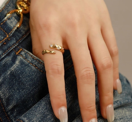 Taille 4-10 CZ Anneau en pierre 18K Or Serpent ouvert 925 Sterling Anneaux d'animaux en argent