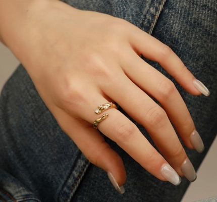 Taille 4-10 CZ Anneau en pierre 18K Or Serpent ouvert 925 Sterling Anneaux d'animaux en argent