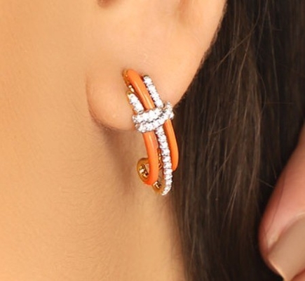 2024 Mode brésilienne Enigma Boucles d'oreilles en argent à l'époxy orange et blanc CZ bijoux accessoire