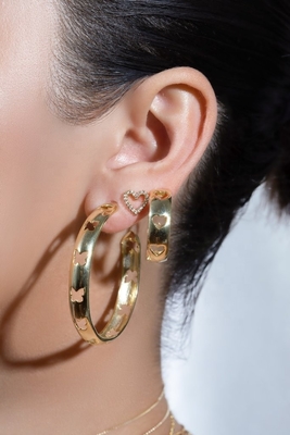 Brass/Copper/925 Sterling Silver Heart Stud Boucles d'oreilles avec une taille de cœur CZ 8 mm