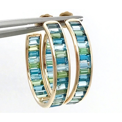 Joaillerie Matériau principal Baguette argentée Topaz bleu et vert Boucles pour style classique