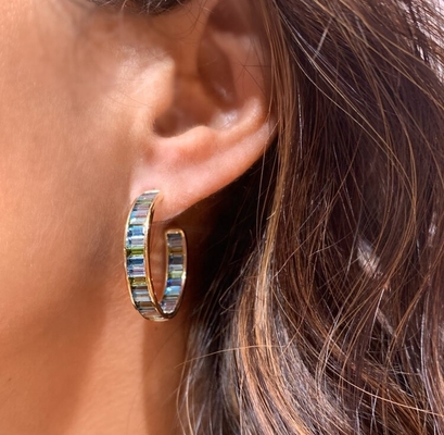 Joaillerie Matériau principal Baguette argentée Topaz bleu et vert Boucles pour style classique