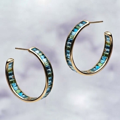 Joaillerie Matériau principal Baguette argentée Topaz bleu et vert Boucles pour style classique