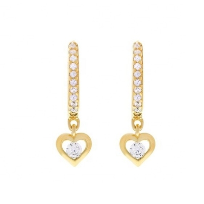Les boucles d'oreilles mini Dangle Heart CZ Huggie plaquées en or ajoutent une touche de glamour à votre look