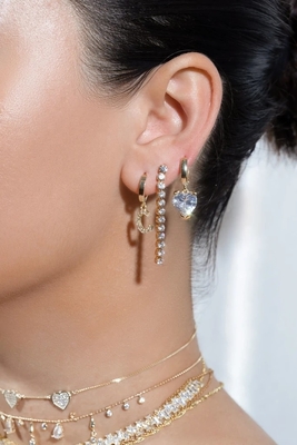 Engagement Occasion Rhodium plaqué 925 Sterling Silver Glittery Chaîne de tennis Boucles d'oreilles