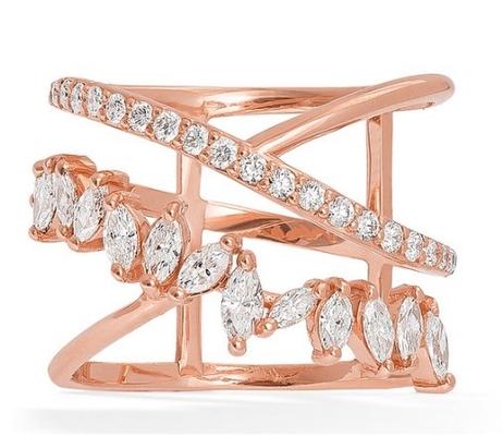 Déclaration de parti Pièce argent sterling Rhodium plaqué Zig Zag Bague en diamant pour femmes
