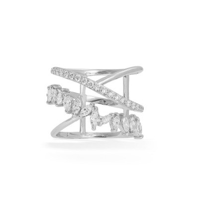Déclaration de parti Pièce argent sterling Rhodium plaqué Zig Zag Bague en diamant pour femmes