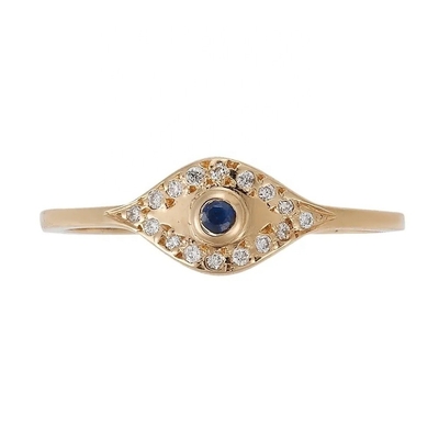 925 Sterling Silver Evil Eye Diamond Band Ring avec plaque d'argent classique