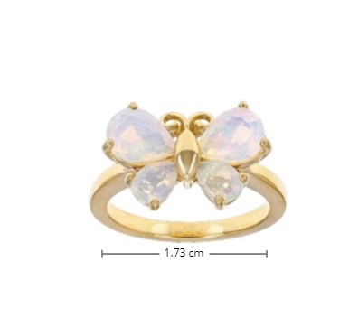 Joyaux précieux Opal éthiopien multicolore Papillon anneau 18 carats Or jaune sur argent sterling