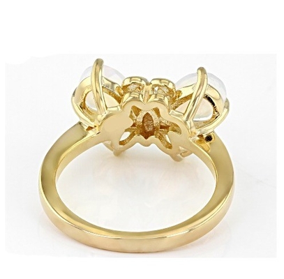 Joyaux précieux Opal éthiopien multicolore Papillon anneau 18 carats Or jaune sur argent sterling