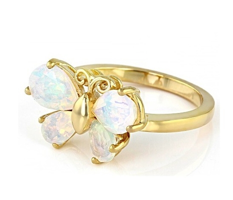 Joyaux précieux Opal éthiopien multicolore Papillon anneau 18 carats Or jaune sur argent sterling
