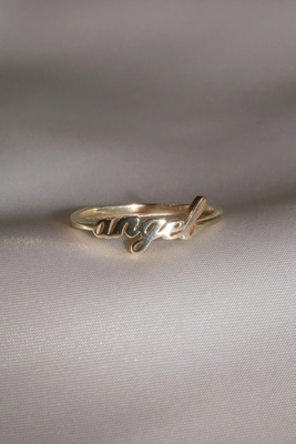 Ringe de nom d'ange en or massif pour femmes Glitter artisanal 925 argent sterling Moderne N/A