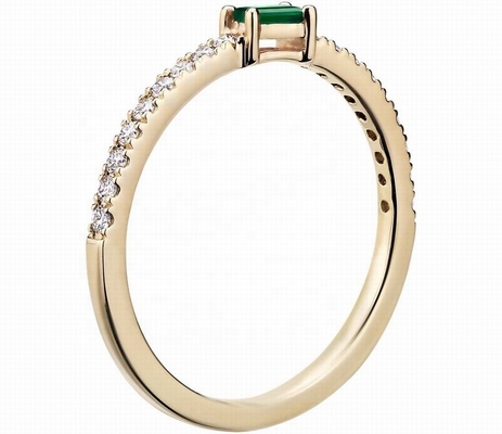 Joaillerie fine Anneau en argent sterling 925 avec pierres vertes ou blanches et plaqué en or 18K