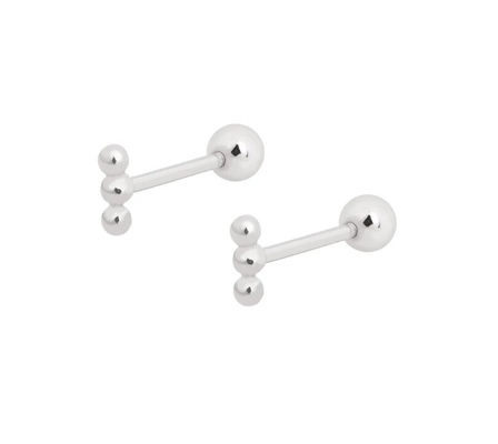 Mini Barbell à perles, boucle d'oreille en argent, à vis arrière, en argent sterling 925