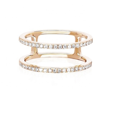 Blanc CZ Double rangée Anneaux empilables Or 18K Plaqué Vrai 925 Sterling Argent Cristal Cube Zircon bijoux