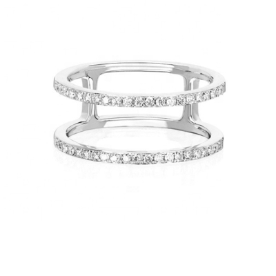 Blanc CZ Double rangée Anneaux empilables Or 18K Plaqué Vrai 925 Sterling Argent Cristal Cube Zircon bijoux
