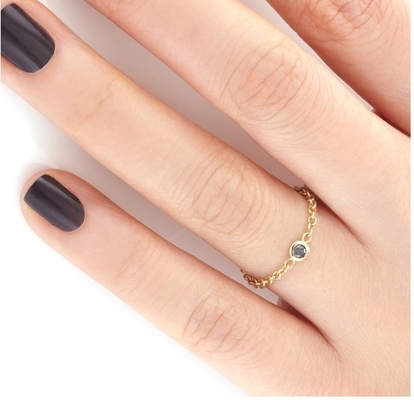 Taille de pierre de 3 mm Populaire plaqué en or 925 Silver Bezel Setting Noir CZ Chaîne d'anneau