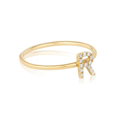 bijoux en argent personnalisé 18K plaqué en or empilage initial CZ Anneaux minces pour femmes