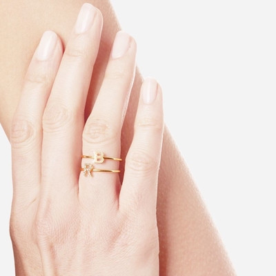 bijoux en argent personnalisé 18K plaqué en or empilage initial CZ Anneaux minces pour femmes