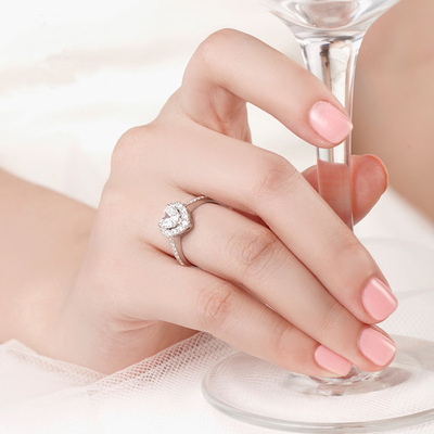 En cuivre, en forme de cœur, clair, CZ 925 argent sterling, bague éternité