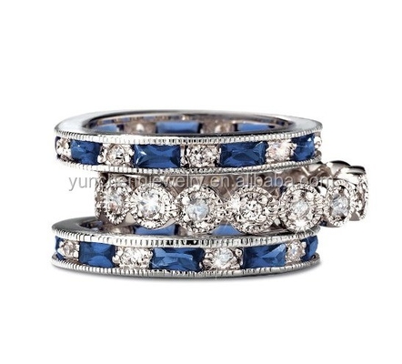 925 Sterling Silver CZ Simulé Saphir Ensemble d' anneaux empilables avec taille personnalisée