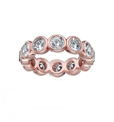 Classique Ins 18K plaqué or Bezel Setting CZ Eternity Band 925 Sterling Anneaux en argent