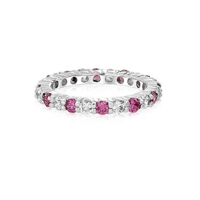 925 Silver Eternity Band Ring avec placage en or rose et pierre de naissance