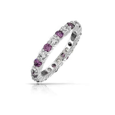 925 Silver Eternity Band Ring avec placage en or rose et pierre de naissance