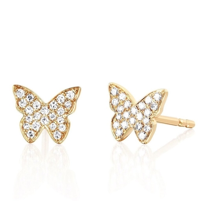 Des boucles d'oreilles en or 18K enduites de papillon avec un cadre blanc et du zircon