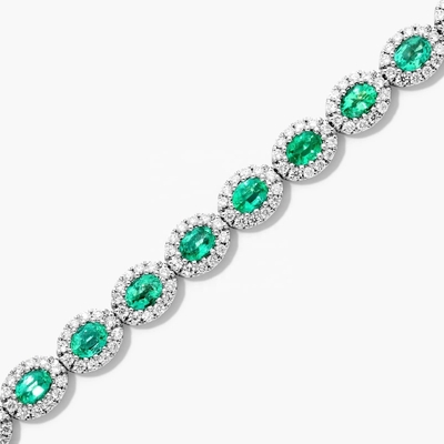 5.7mm Largeur de Zircon Bracelet de tennis Ovale Émeraude Blanc 14K Bracelet d' Or Femmes