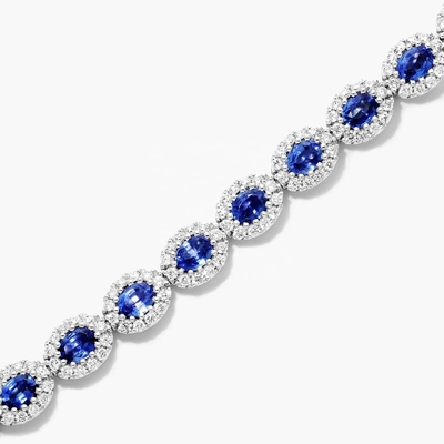 5.7mm Largeur de Zircon Bracelet de tennis Ovale Émeraude Blanc 14K Bracelet d' Or Femmes