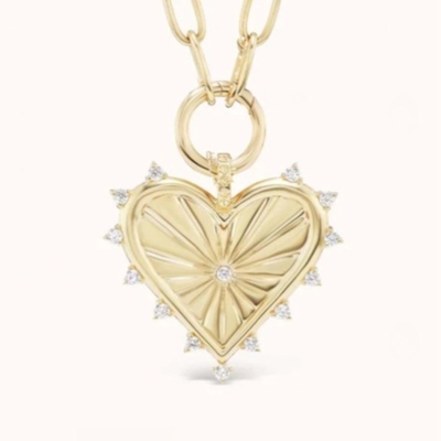 18K Or Blanc CZ Spiked Amour Coeur Charme Collier 925 Argent Pendeurs