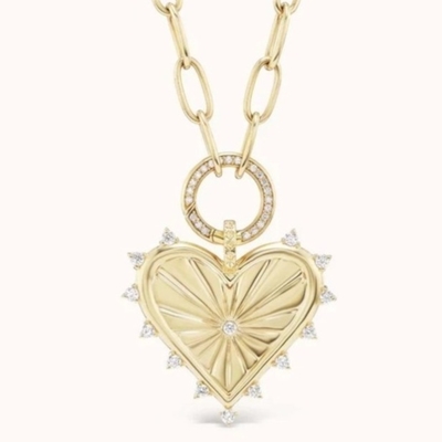 18K Or Blanc CZ Spiked Amour Coeur Charme Collier 925 Argent Pendeurs