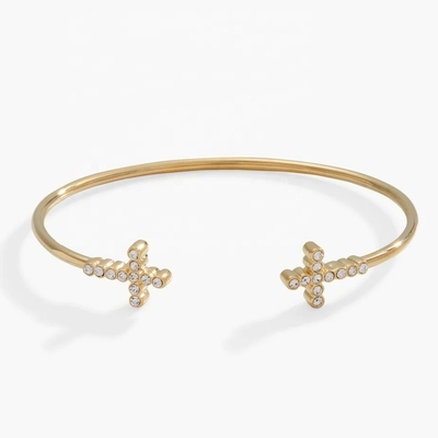 925 14K Bracelet en or Croix Bracelet avec Zircon de cristal pavé Pour les femmes