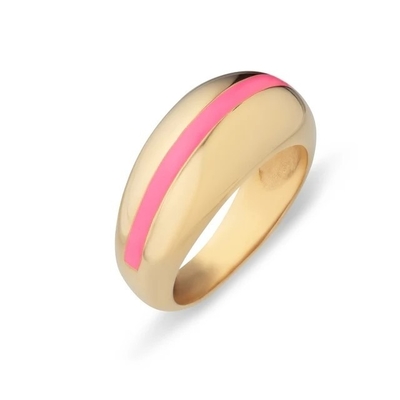 Vente en gros 18K bandes dorées rose émail dôme 925 argent sterling bague pour femme
