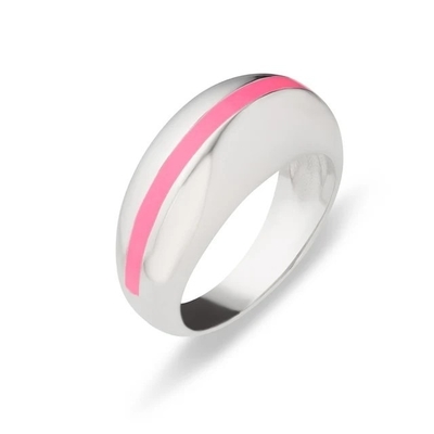Vente en gros 18K bandes dorées rose émail dôme 925 argent sterling bague pour femme