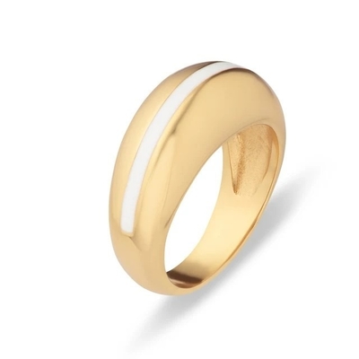 Vente en gros 18K bandes dorées rose émail dôme 925 argent sterling bague pour femme