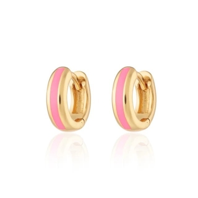 925 Logo personnalisé 18K or plaqué émail rose Boucles d'oreilles Huggie Pour le look chic des femmes