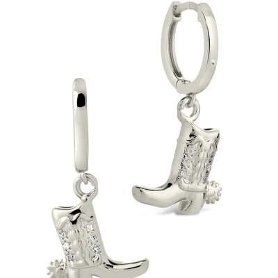Bottes de cow-boy Micro délicat cuivre boucles d'oreilles de chute Blanc CZ pierre cuivre boucles d'oreilles Dangle