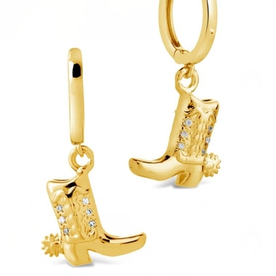 Bottes de cow-boy Micro délicat cuivre boucles d'oreilles de chute Blanc CZ pierre cuivre boucles d'oreilles Dangle
