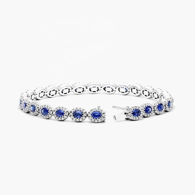 5.7mm Largeur de Zircon Bracelet de tennis Ovale Émeraude Blanc 14K Bracelet d' Or Femmes