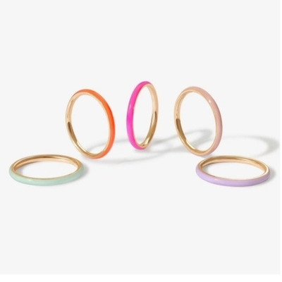 Anneaux dorés en émail rose 18K Anneaux en argent massif 925
