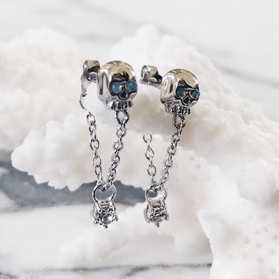 18K plaqué en or Opal de pierre faite à la main Crâne Chaîne Drop Boucle d'oreille de femme