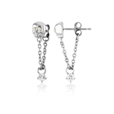 18K plaqué en or Opal de pierre faite à la main Crâne Chaîne Drop Boucle d'oreille de femme